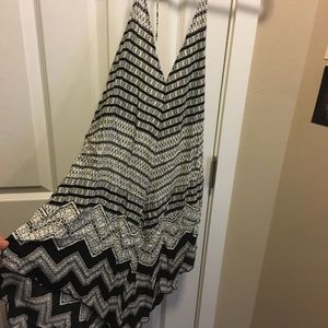 Backless, asymmetrical, patterned dress